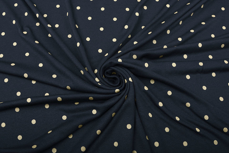 Cotton Jersey Gold Spots Marine Blauw