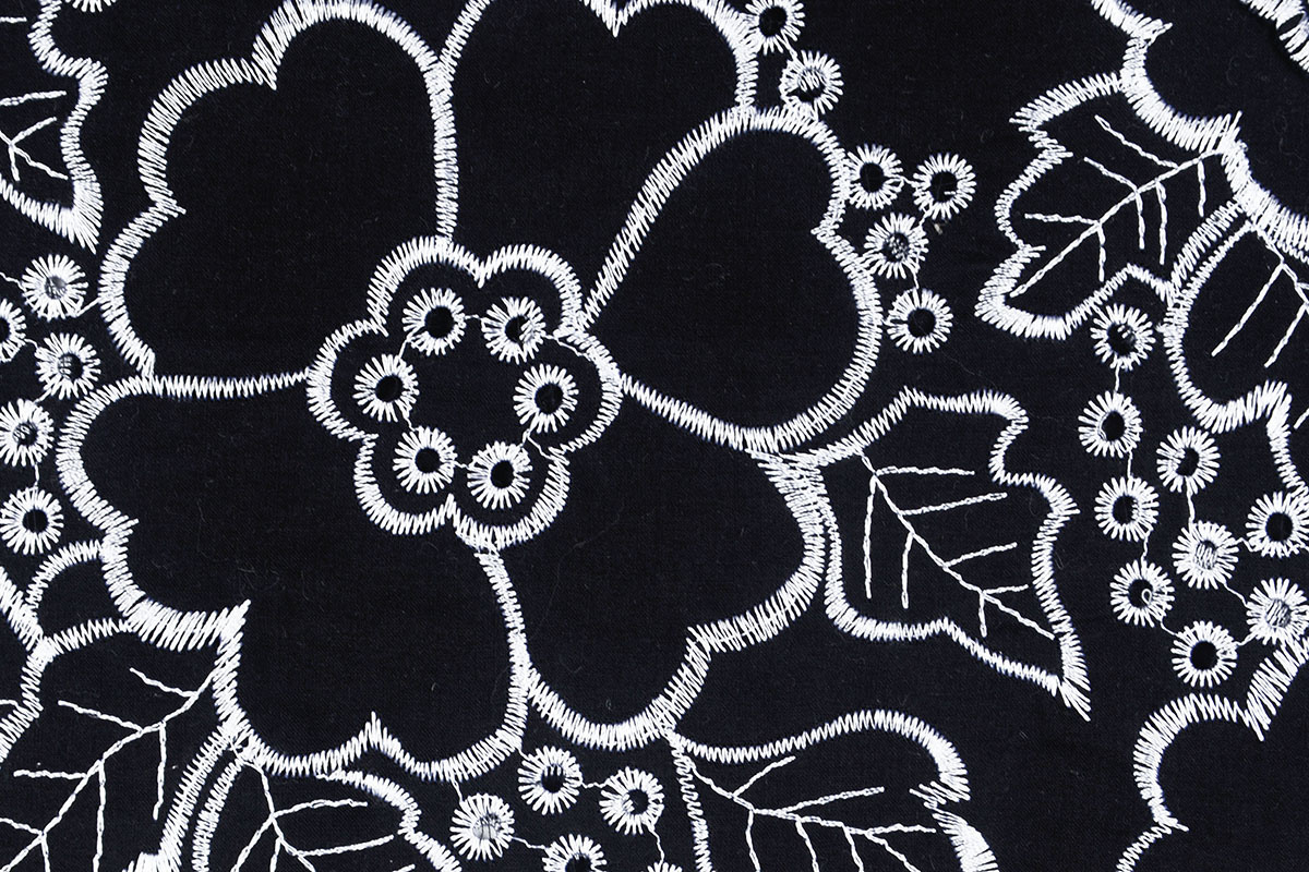 Broderie Katoen Bloemen Zwart