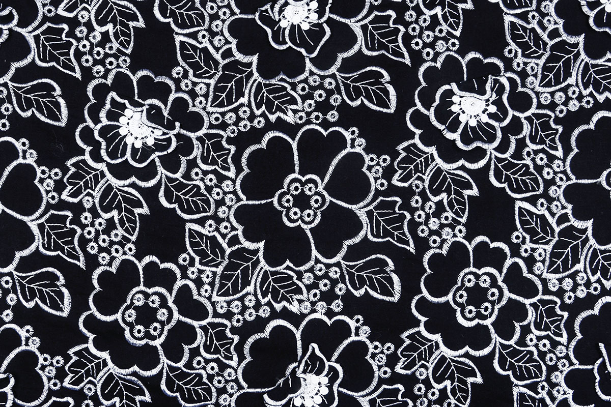 Broderie Katoen Bloemen Zwart