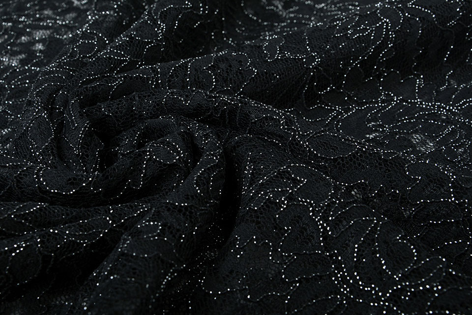 Kant Glitter Bloemen Zwart