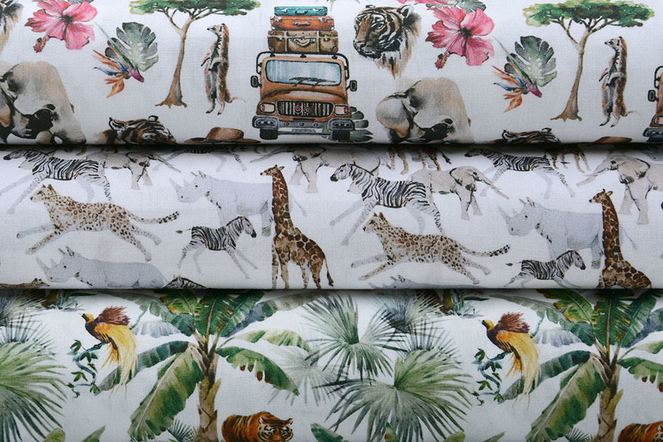 100% Digital Cotton African Animals