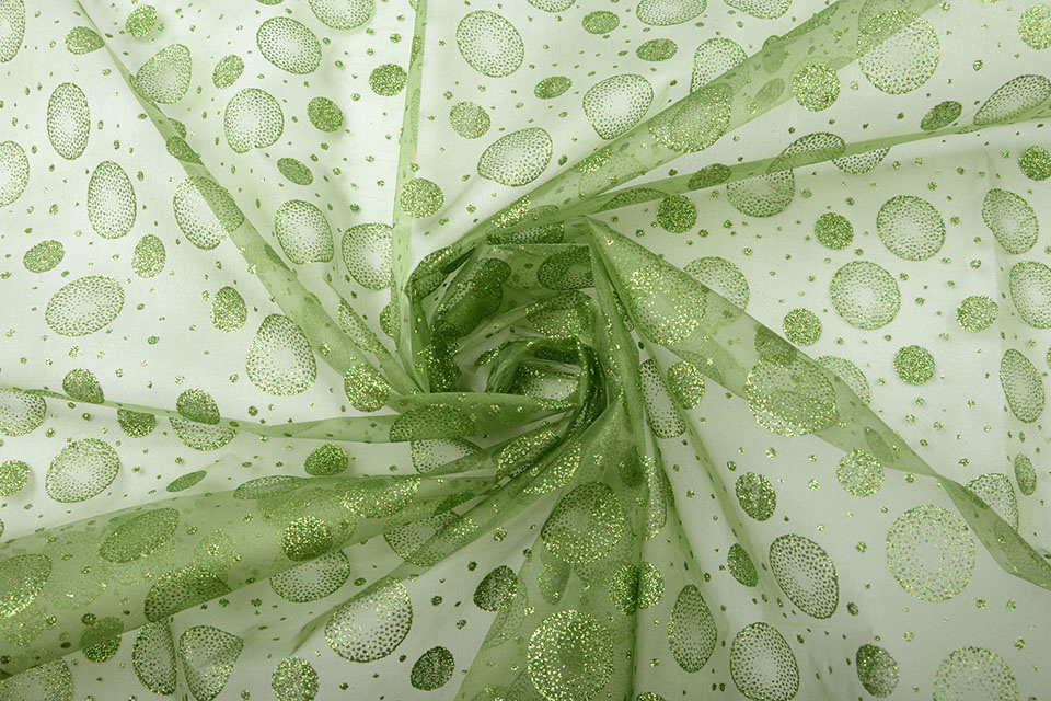 Organza Printed Dots Green