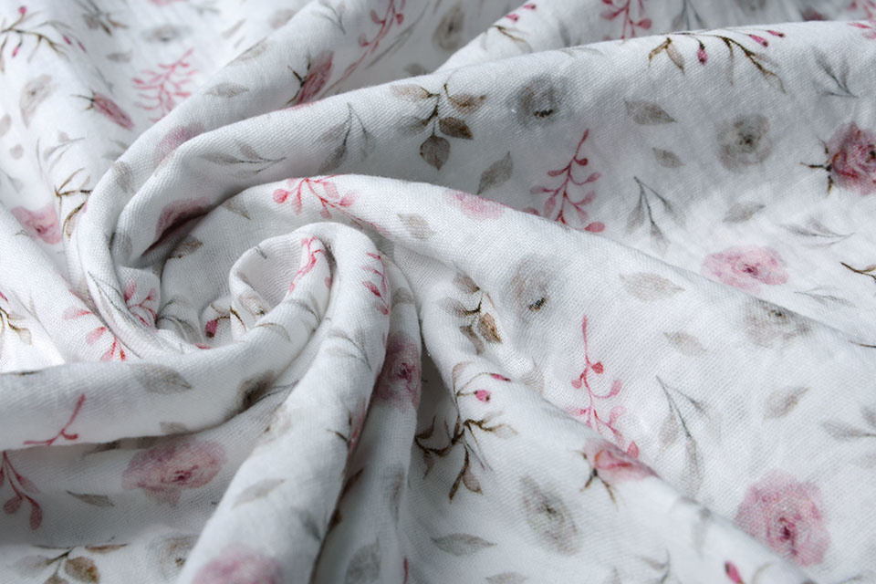 Baumwoll Musselin Rosen und Blätter