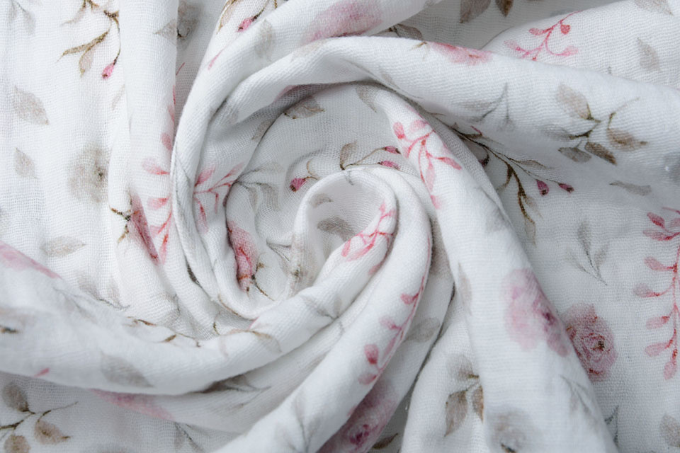 Baumwoll Musselin Rosen und Blätter