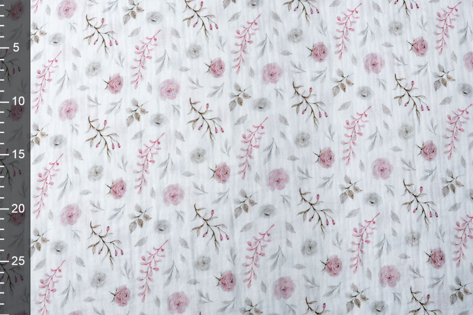 Baumwoll Musselin Rosen und Blätter