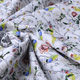 100% Digital Cotton Bird Finch with Roses