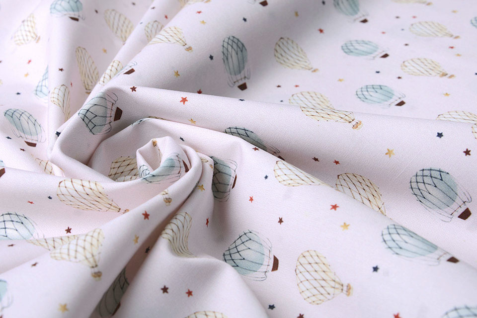 100% Digital Cotton Hot Air Balloons Pink