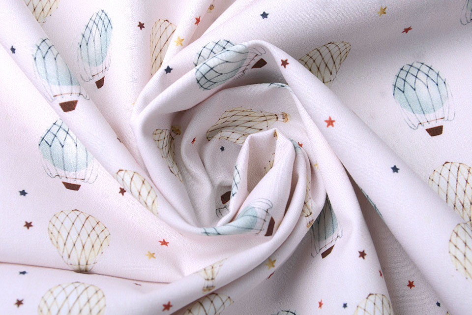 100% Digital Cotton Hot Air Balloons Pink