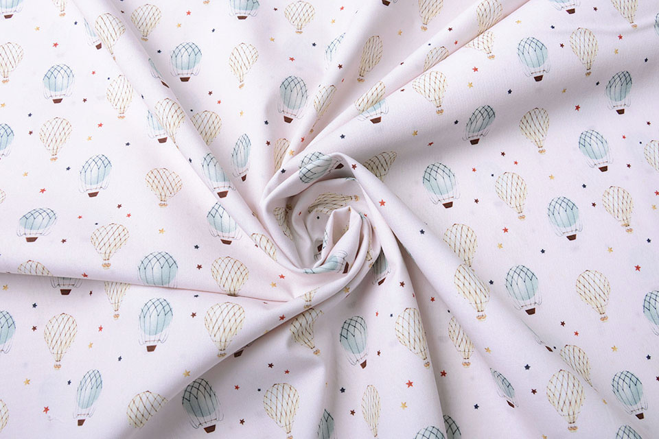 100% Digital Cotton Hot Air Balloons Pink