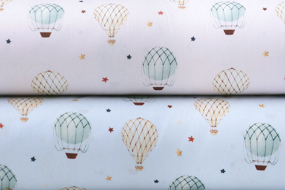 100% Digital Cotton Hot Air Balloons Blue