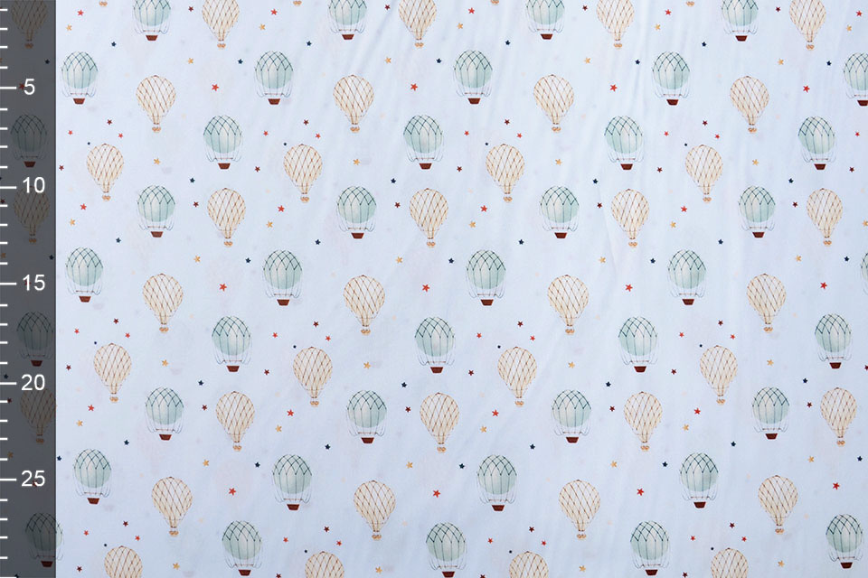 100% Digital Cotton Hot Air Balloons Blue