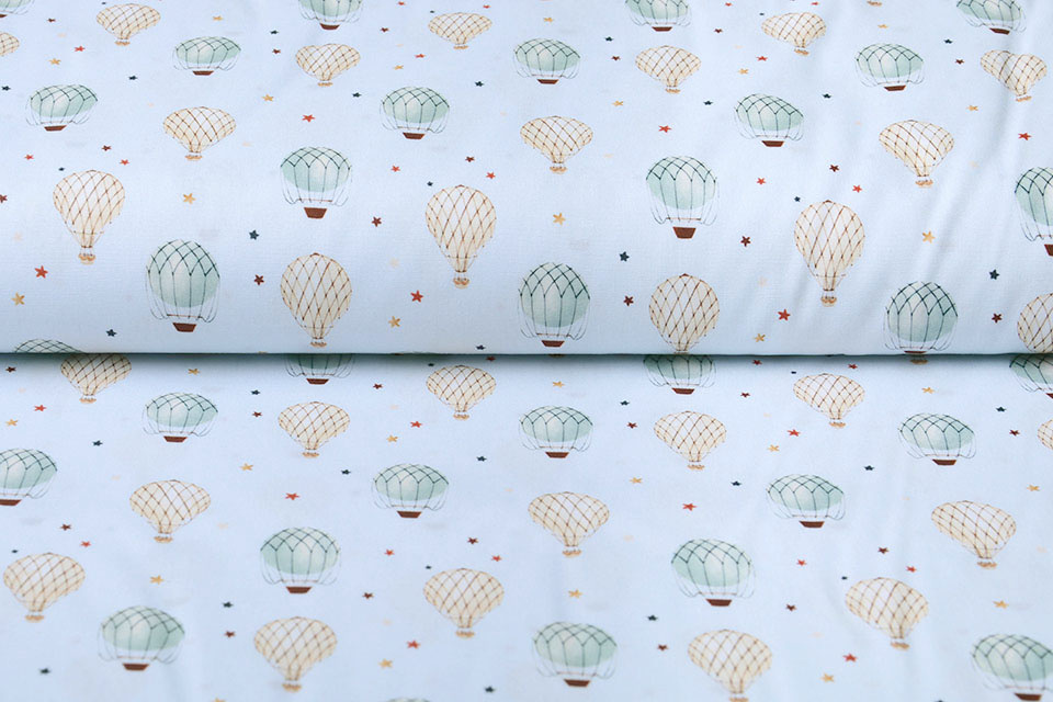 100% Digital Cotton Hot Air Balloons Blue