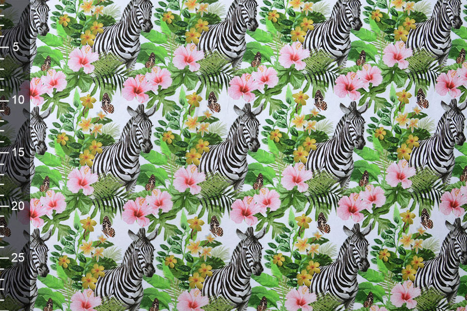 Cotton Jersey Zebra with Flowers