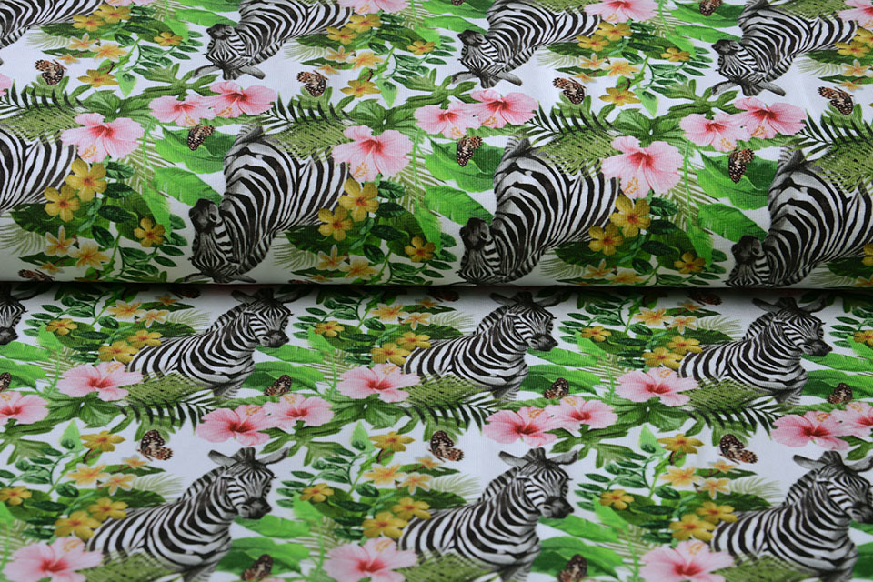 Cotton Jersey Zebra with Flowers