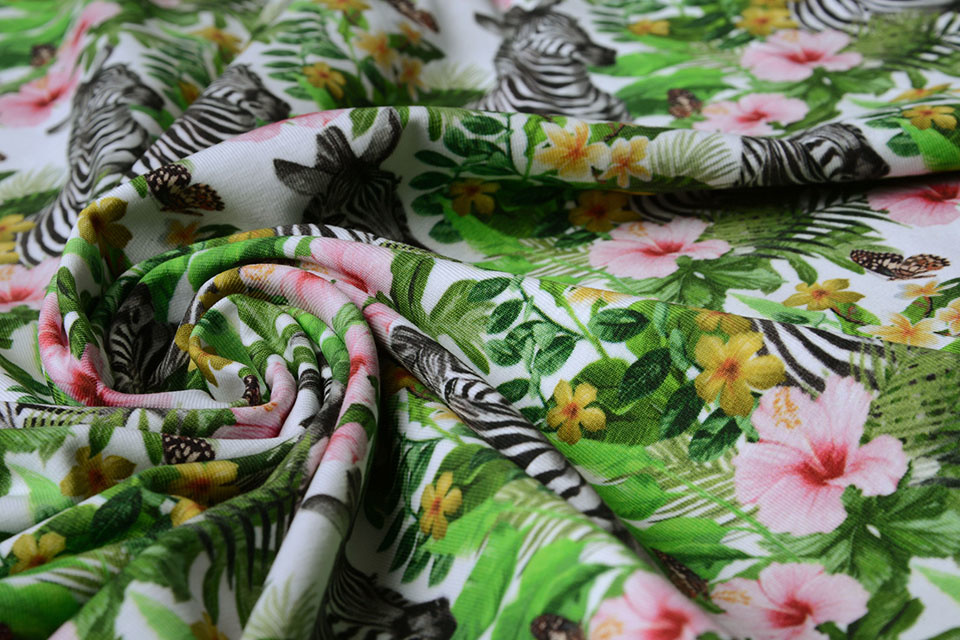 Cotton Jersey Zebra with Flowers
