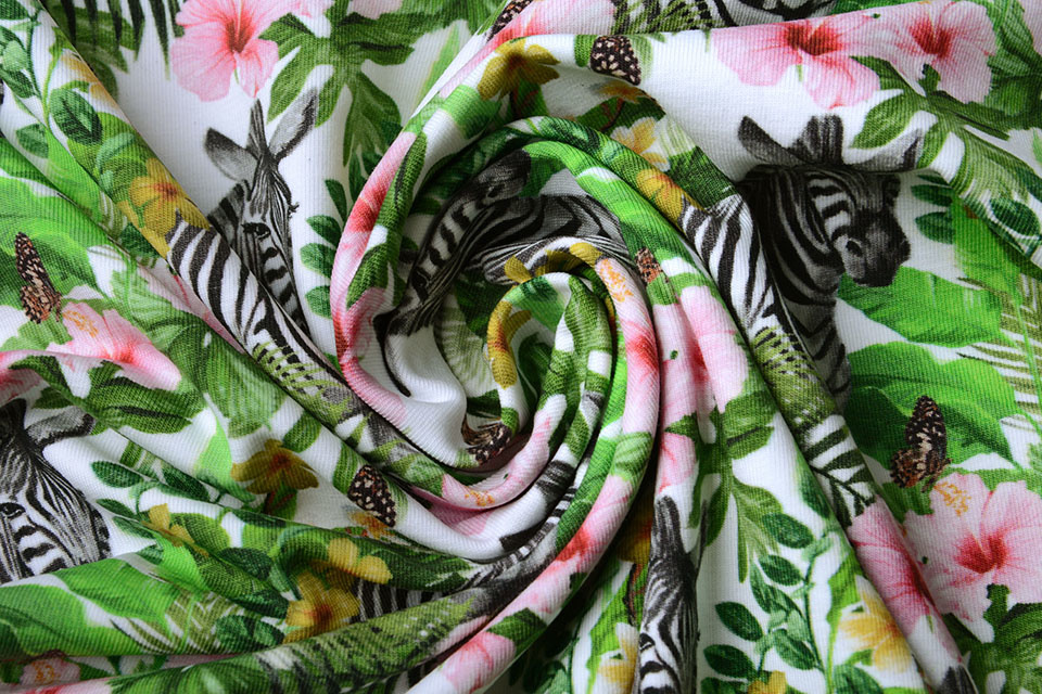Cotton Jersey Zebra with Flowers