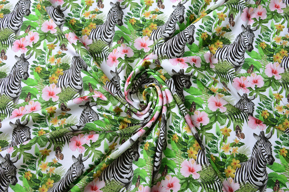 Cotton Jersey Zebra with Flowers