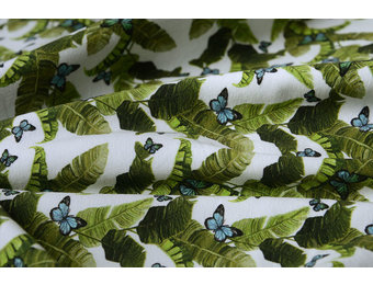 Baumwolljersey Blätter mit Schmetterlingen