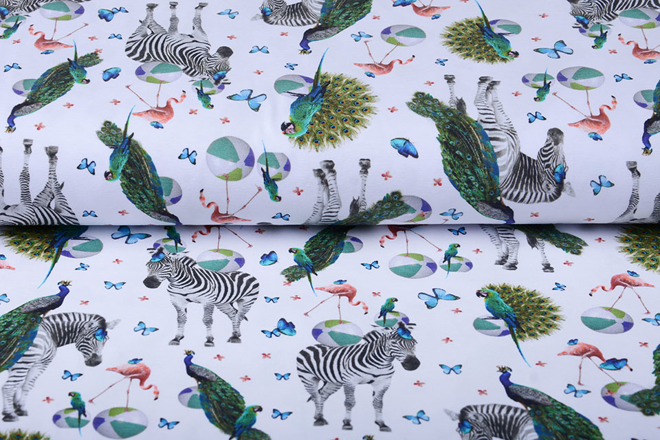 Cotton Jersey Zebra Peacock