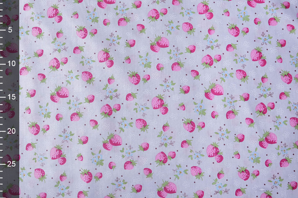 100% Cotton Strawberries Grey