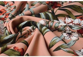 Scuba Crepe Bedrukt Twill Flower Zalm