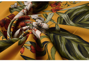 Scuba Crepe Bedruckt Twill Flower Ocker