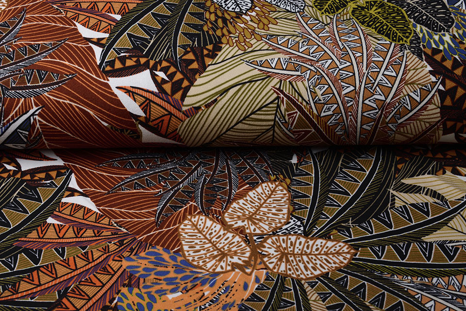 Scuba Crepe Bedruckt Tropical Multi Braun