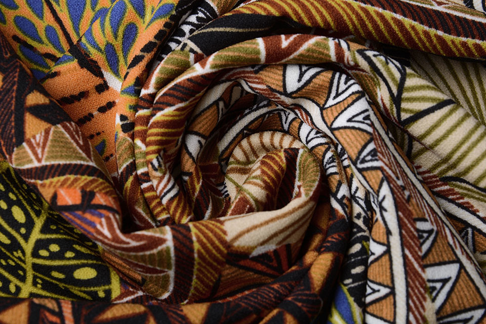 Scuba Crepe Bedruckt Tropical Multi Braun