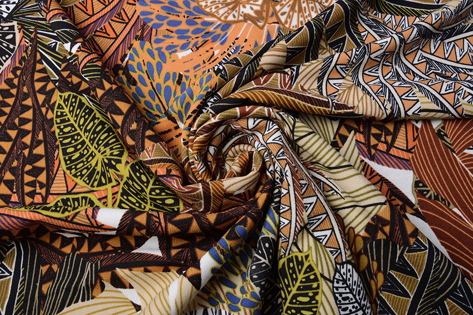 Scuba Crepe Bedrukt Tropical Multi Bruin