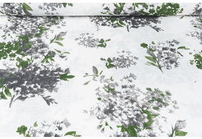 Printed Cotton Linenlook Flowersplant Green