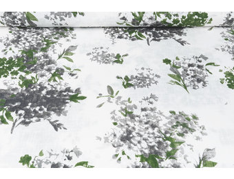 Printed Cotton Linenlook Flowersplant Green