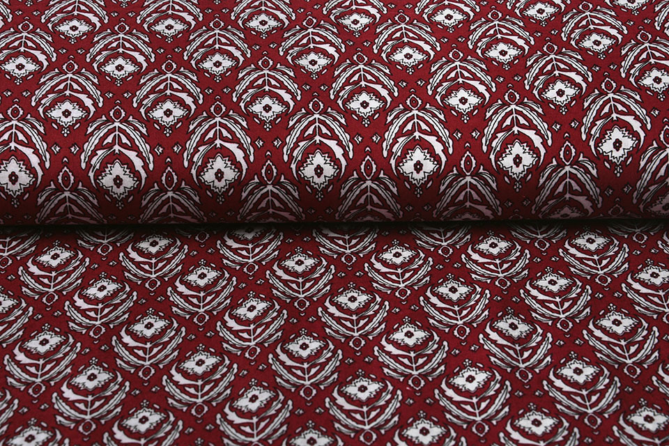100% Viscose Ornaments Wine Red