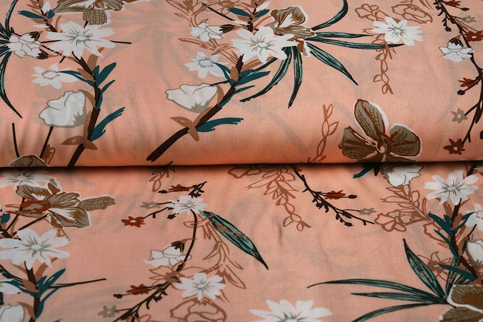 100% Viscose Flower Branch Salmon