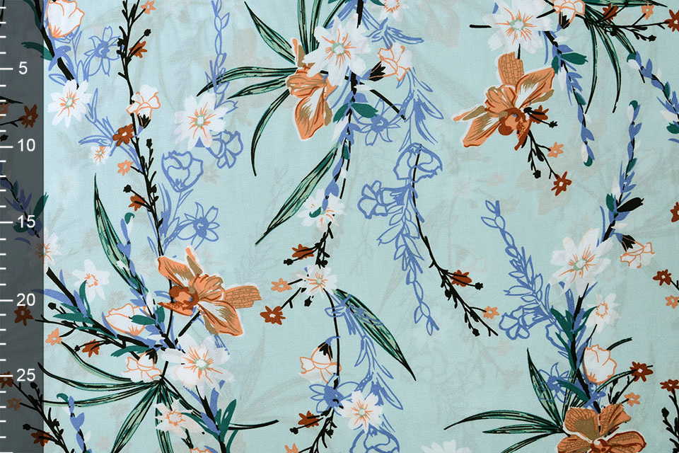 100% Viscose Bloementak Licht Mint Groen