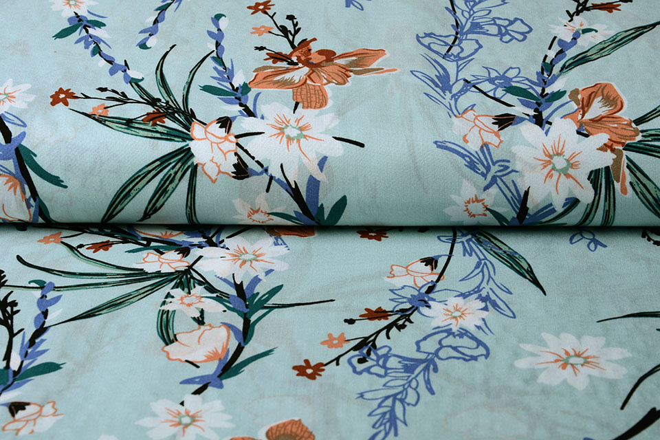 100% Viscose Bloementak Licht Mint Groen