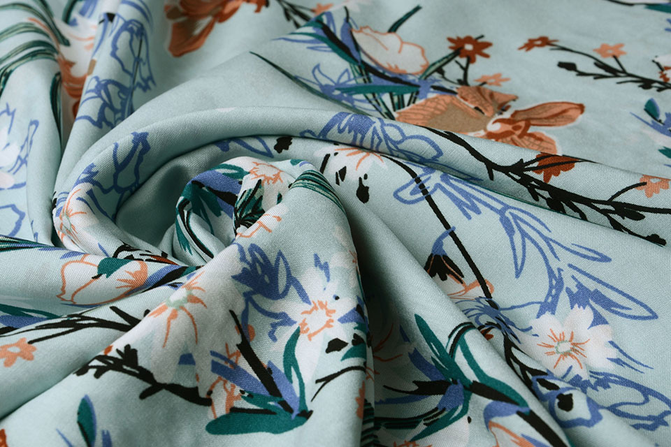100% Viscose Bloementak Licht Mint Groen