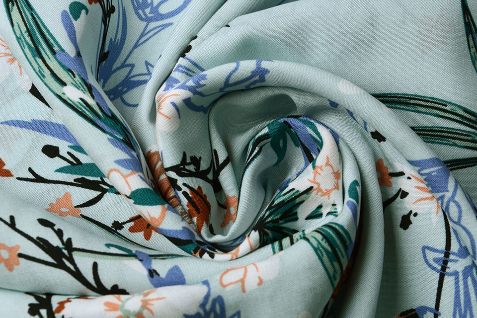 100% Viscose Bloementak Licht Mint Groen