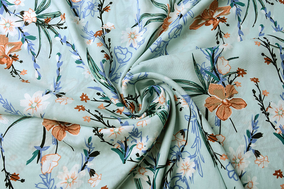 100% Viscose Bloementak Licht Mint Groen