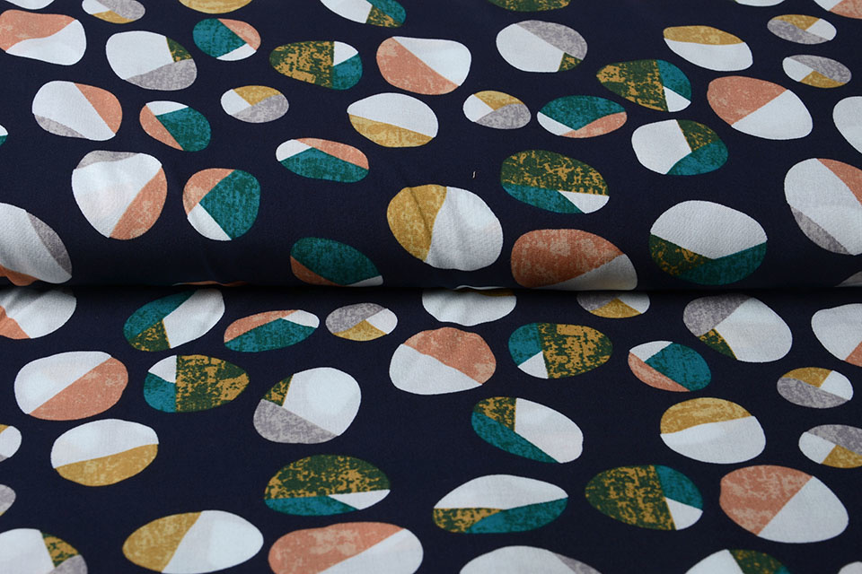 100% Viscose Artistic Rocks Marine Blauw