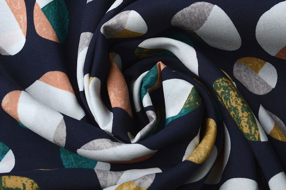 100% Viscose Artistic Rocks Marine Blauw