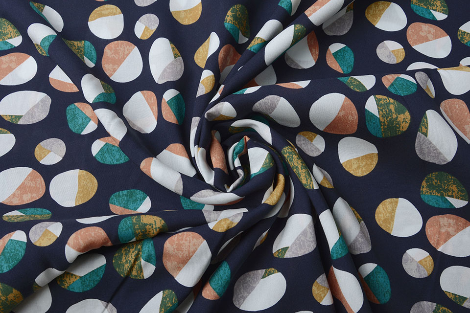 100% Viscose Artistic Rocks Marine Blauw