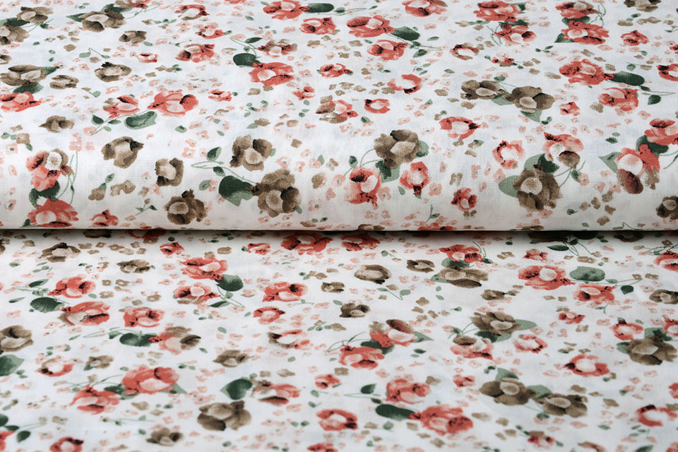100% Viscose Kleine Bloemen Off White