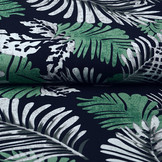 100% Viscose Jungle Bladeren Marine Blauw