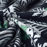 100% Viscose Jungle Leaves Navy Blue