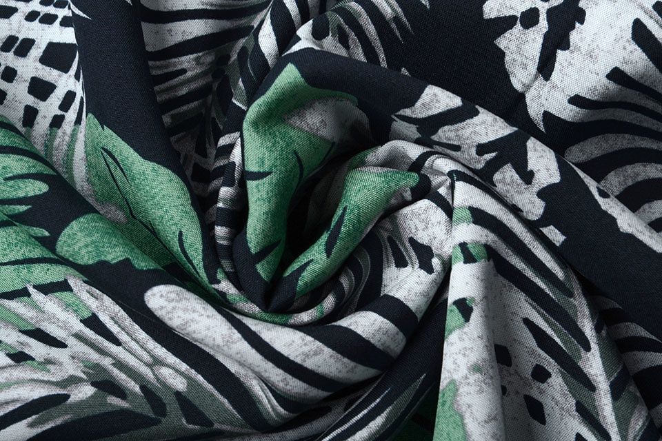 100% Viscose Jungle Bladeren Marine Blauw
