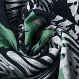 100% Viscose Jungle Leaves Navy Blue