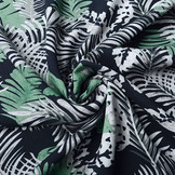 100% Viscose Jungle Bladeren Marine Blauw