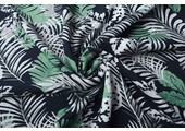 100% Viscose Jungle Leaves Navy Blue