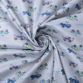 100% Baumwolle Rennauto Grau Blau