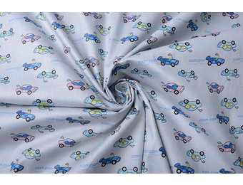 100% Cotton Race Car Grey Blue